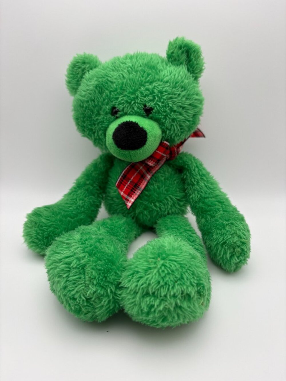Ganz Jolly Wooly Bear Green Christmas Teddy Bear Plaid Bowtie 11in (SKU: 888TO)